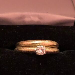 Classic Gold Solitaire Ring Set with Clear Round Stone